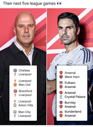 Next 5 games for ourselves and Arsenal, will we still have a  lead