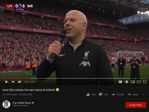 Arne Slot tries to get a chant going. After losing out to Bournemouth for the last Champions League place